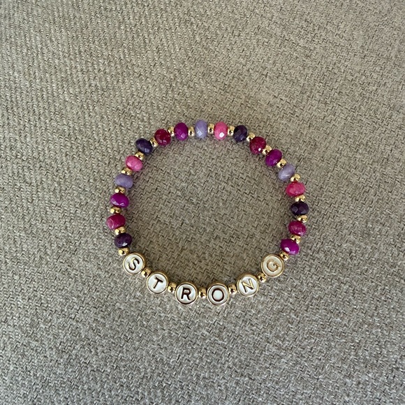 Nordstrom Jewelry - “Strong” Beaded Stretch Bracelet in Pink & Purple with Gold Bead Separators